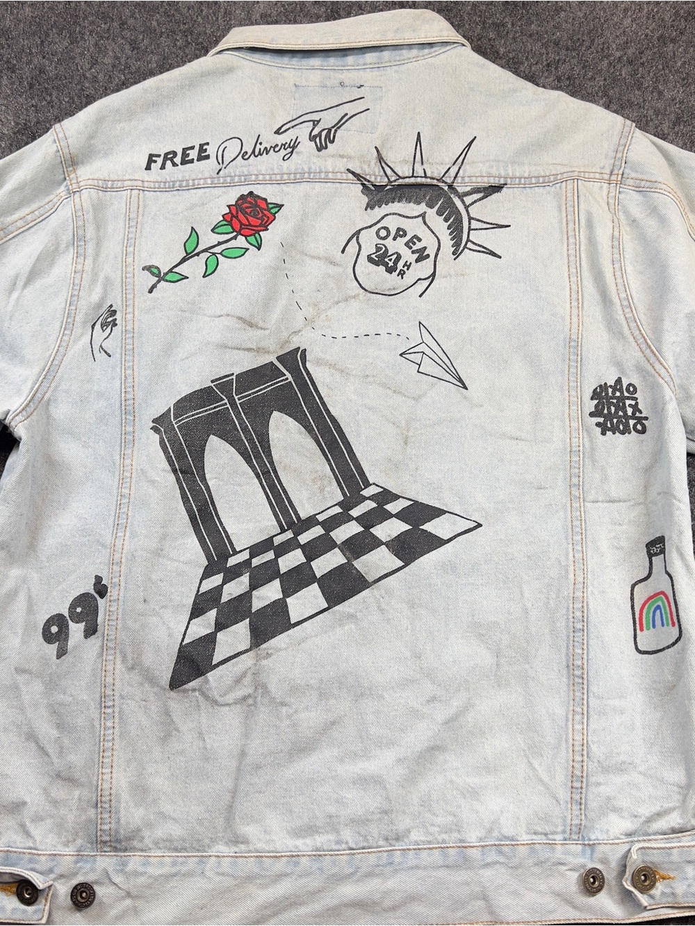 Brooklyn Cloth Graffiti Denim Jacket XL Light Wash Y2K Streetwear - Picture 10 of 11